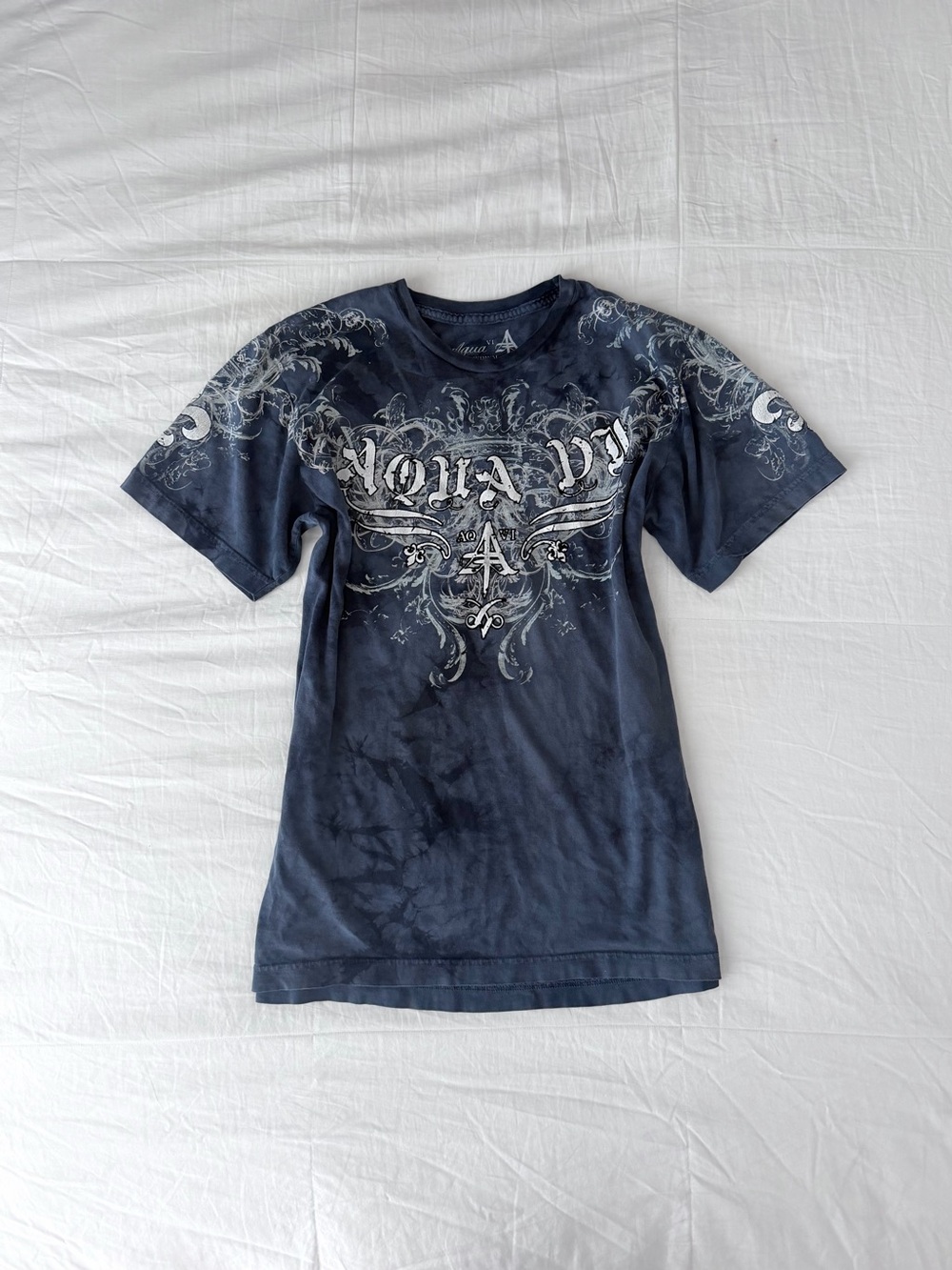 Y2K Cyber Grunge Aqua IV Graphic Blueish Grey Tie Dye T-Shirt Size M